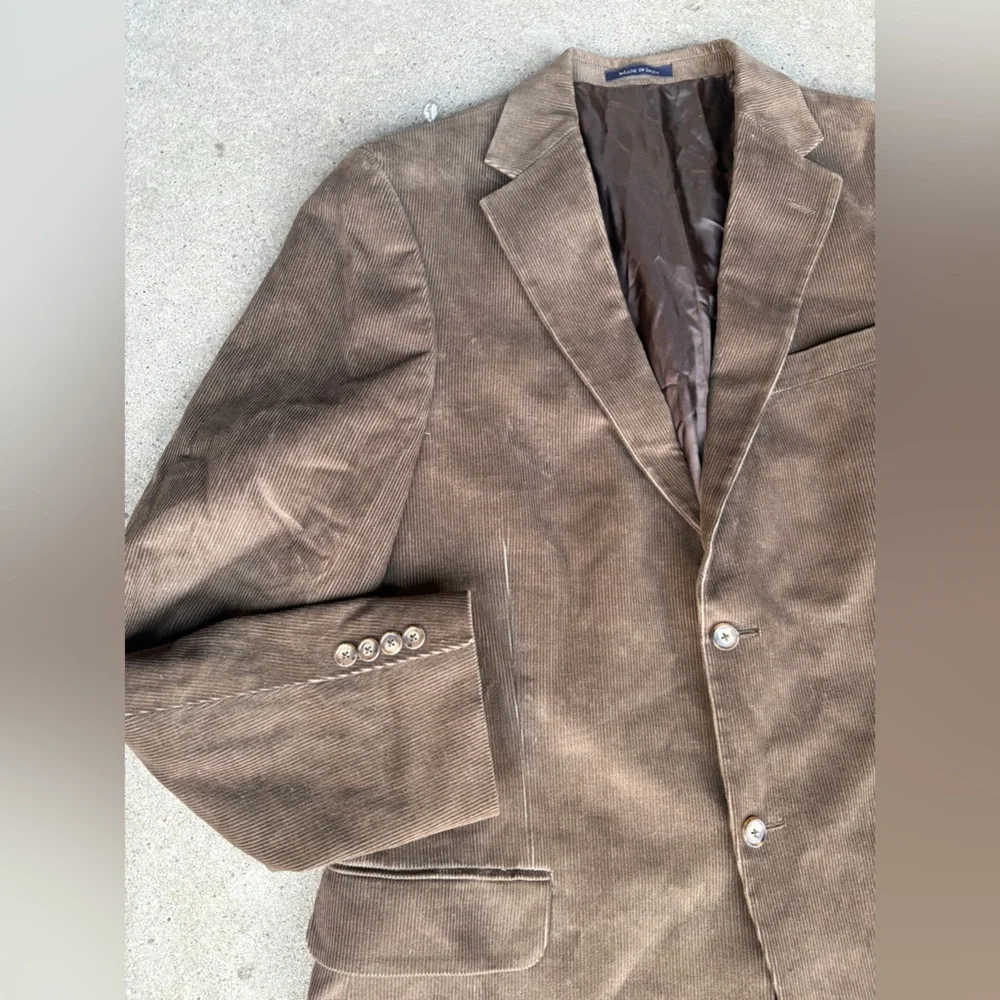 LANDS END brown corduroy blazer men’s sport coat jacket fall sz 44 L like new